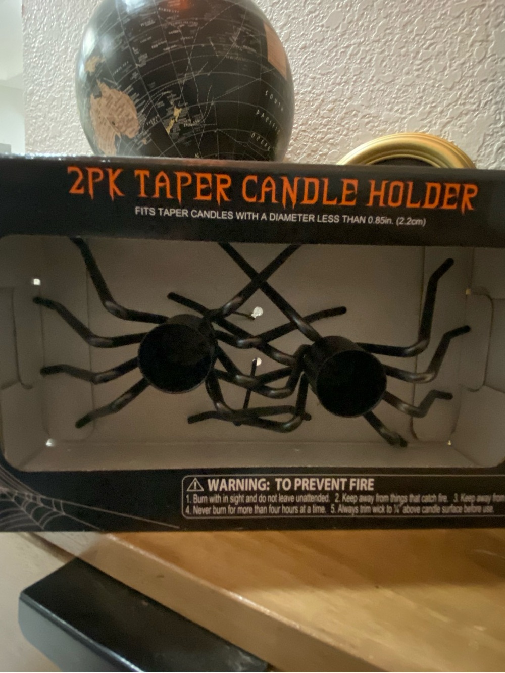 2PK Taper Candle Holder - Black Spider Design